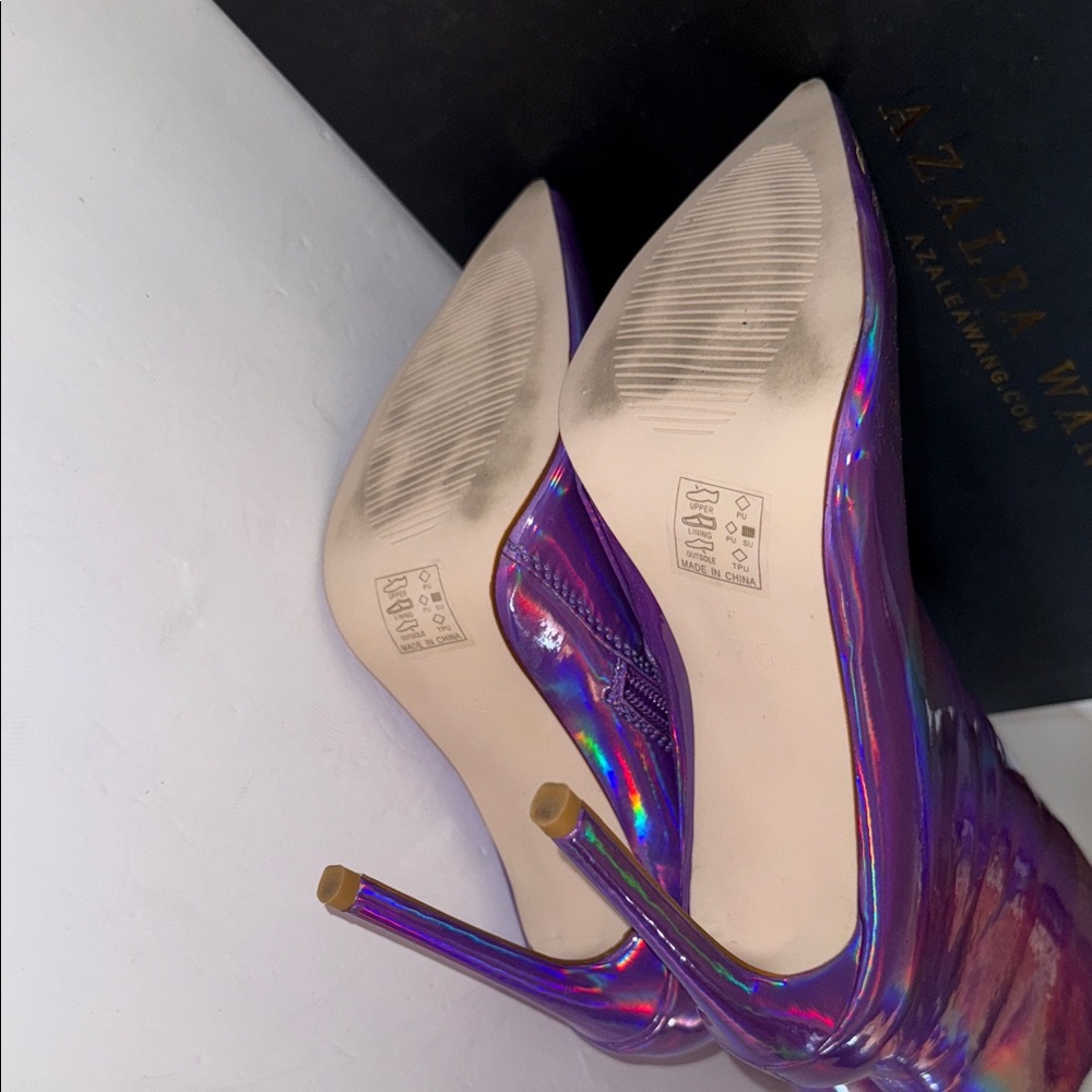 Azalea Wang Iridescent Halo Purple Stiletto High Heel Zip Up Boots Size 7.5 - Picture 6 of 7